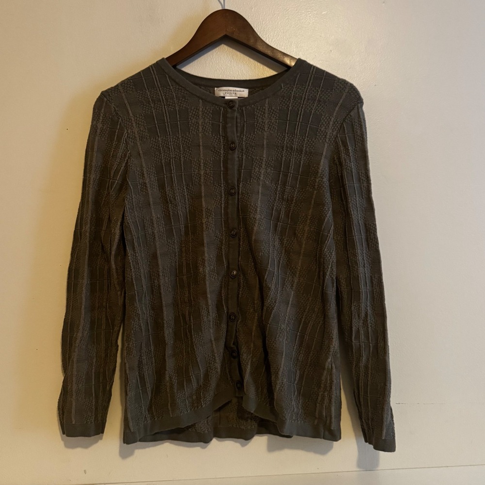 VTG Christopher & Banks Women's P/M Olive Green Textured Cotton Cardigan Fal